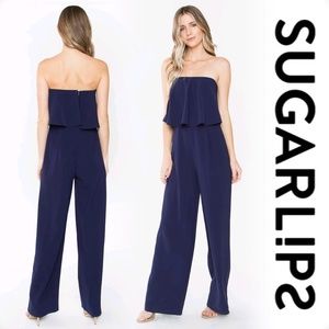 Sugarlips Strapless Popover Jumpsuit in Navy